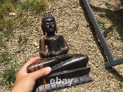 Ancienne Sculpture Statue bois ébène Bouddha Tibet Birmanie Art Populaire