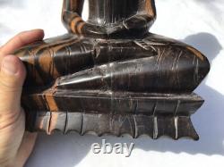 Ancienne Sculpture Statue bois ébène Bouddha Tibet Birmanie Art Populaire