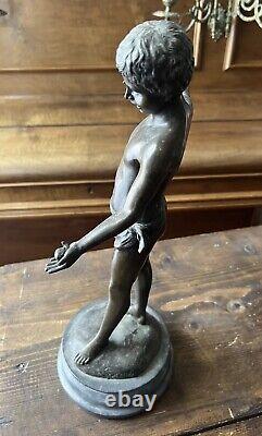 Ancienne Sculpture Statue en Bronze Chérubin Tenant Un Escargot Thomas Somme