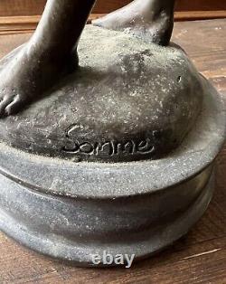 Ancienne Sculpture Statue en Bronze Chérubin Tenant Un Escargot Thomas Somme