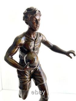 Ancienne Sculpture Statue en Régule Patine Bronze Signée GUILLEMIN Rugby 1900