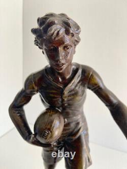 Ancienne Sculpture Statue en Régule Patine Bronze Signée GUILLEMIN Rugby 1900