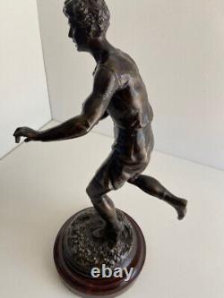 Ancienne Sculpture Statue en Régule Patine Bronze Signée GUILLEMIN Rugby 1900