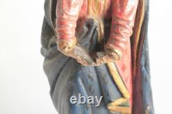 Ancienne Sculpture Vierge bois polychrome (75863)