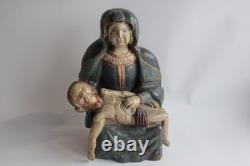 Ancienne Sculpture bois polychrome Pieta Vierge de Piété (70713)