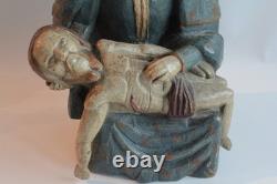 Ancienne Sculpture bois polychrome Pieta Vierge de Piété (70713)