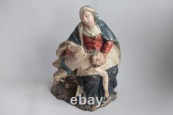 Ancienne Sculpture bois polychrome Pieta Vierge de Piété (72880)