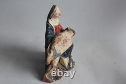 Ancienne Sculpture bois polychrome Pieta Vierge de Piété (72880)