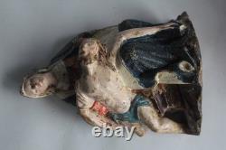 Ancienne Sculpture bois polychrome Pieta Vierge de Piété (72880)