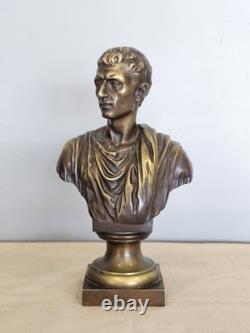 Ancienne Scuplture Buste Jules César Bronze Signée Moreau Mathurin Hors Concours