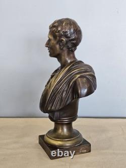 Ancienne Scuplture Buste Jules César Bronze Signée Moreau Mathurin Hors Concours
