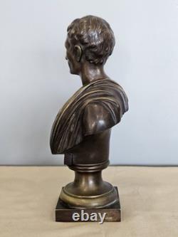 Ancienne Scuplture Buste Jules César Bronze Signée Moreau Mathurin Hors Concours
