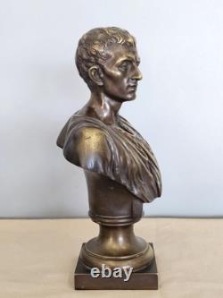 Ancienne Scuplture Buste Jules César Bronze Signée Moreau Mathurin Hors Concours