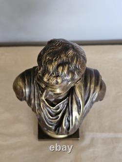 Ancienne Scuplture Buste Jules César Bronze Signée Moreau Mathurin Hors Concours
