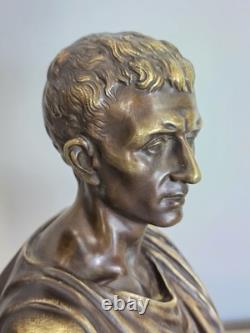 Ancienne Scuplture Buste Jules César Bronze Signée Moreau Mathurin Hors Concours