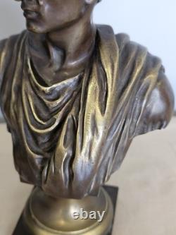 Ancienne Scuplture Buste Jules César Bronze Signée Moreau Mathurin Hors Concours