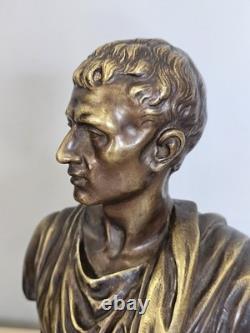 Ancienne Scuplture Buste Jules César Bronze Signée Moreau Mathurin Hors Concours