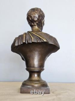 Ancienne Scuplture Buste Jules César Bronze Signée Moreau Mathurin Hors Concours