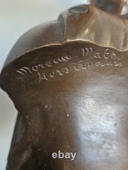 Ancienne Scuplture Buste Jules César Bronze Signée Moreau Mathurin Hors Concours