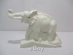 Ancienne Statue Animaliere Faience Craquelee Elephant Dolly Signe Lejan Art Deco