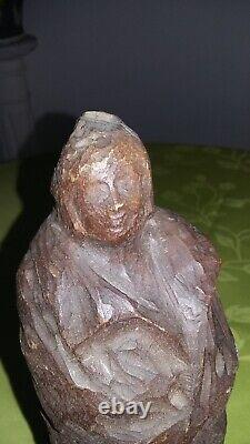 Ancienne Statue Bois Sculptee Personnage Femme Vintage Hauteur 26 CM Decoration