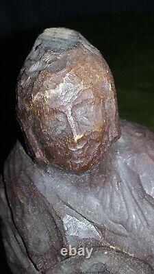Ancienne Statue Bois Sculptee Personnage Femme Vintage Hauteur 26 CM Decoration