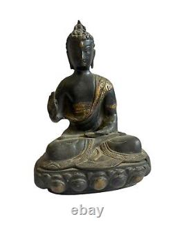 Ancienne Statue Bouddha Bronze H 23,5 cm Sculpture Creuse Art Asiatique Zen