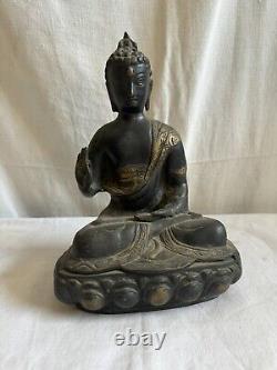 Ancienne Statue Bouddha Bronze H 23,5 cm Sculpture Creuse Art Asiatique Zen