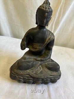 Ancienne Statue Bouddha Bronze H 23,5 cm Sculpture Creuse Art Asiatique Zen