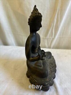Ancienne Statue Bouddha Bronze H 23,5 cm Sculpture Creuse Art Asiatique Zen