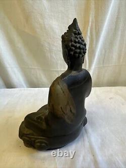 Ancienne Statue Bouddha Bronze H 23,5 cm Sculpture Creuse Art Asiatique Zen