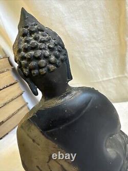 Ancienne Statue Bouddha Bronze H 23,5 cm Sculpture Creuse Art Asiatique Zen