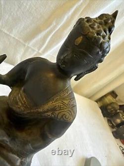 Ancienne Statue Bouddha Bronze H 23,5 cm Sculpture Creuse Art Asiatique Zen