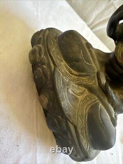 Ancienne Statue Bouddha Bronze H 23,5 cm Sculpture Creuse Art Asiatique Zen