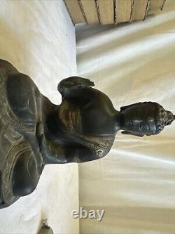 Ancienne Statue Bouddha Bronze H 23,5 cm Sculpture Creuse Art Asiatique Zen