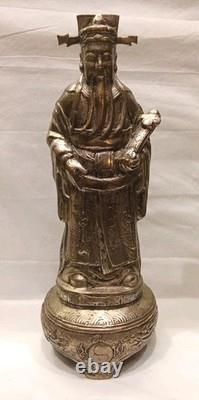 Ancienne Statue Bronze Argenté Sage ou Dignitaire chinois