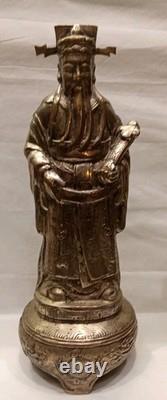 Ancienne Statue Bronze Argenté Sage ou Dignitaire chinois
