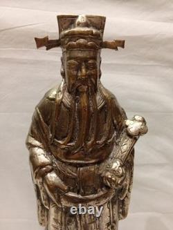 Ancienne Statue Bronze Argenté Sage ou Dignitaire chinois