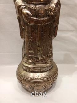 Ancienne Statue Bronze Argenté Sage ou Dignitaire chinois