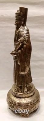 Ancienne Statue Bronze Argenté Sage ou Dignitaire chinois