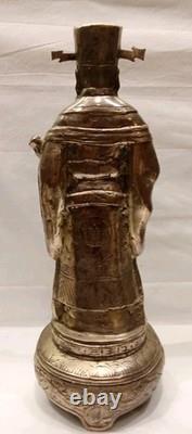 Ancienne Statue Bronze Argenté Sage ou Dignitaire chinois