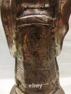 Ancienne Statue Bronze Argenté Sage ou Dignitaire chinois