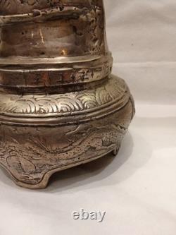 Ancienne Statue Bronze Argenté Sage ou Dignitaire chinois