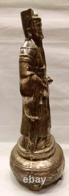 Ancienne Statue Bronze Argenté Sage ou Dignitaire chinois