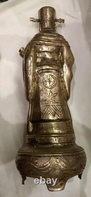 Ancienne Statue Bronze Argenté Sage ou Dignitaire chinois