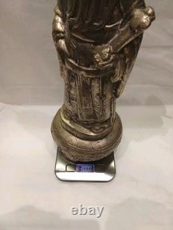 Ancienne Statue Bronze Argenté Sage ou Dignitaire chinois