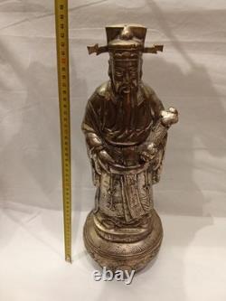 Ancienne Statue Bronze Argenté Sage ou Dignitaire chinois