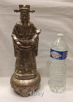 Ancienne Statue Bronze Argenté Sage ou Dignitaire chinois