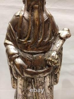 Ancienne Statue Bronze Argenté Sage ou Dignitaire chinois
