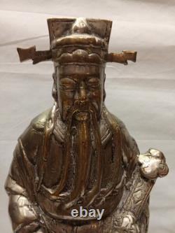 Ancienne Statue Bronze Argenté Sage ou Dignitaire chinois